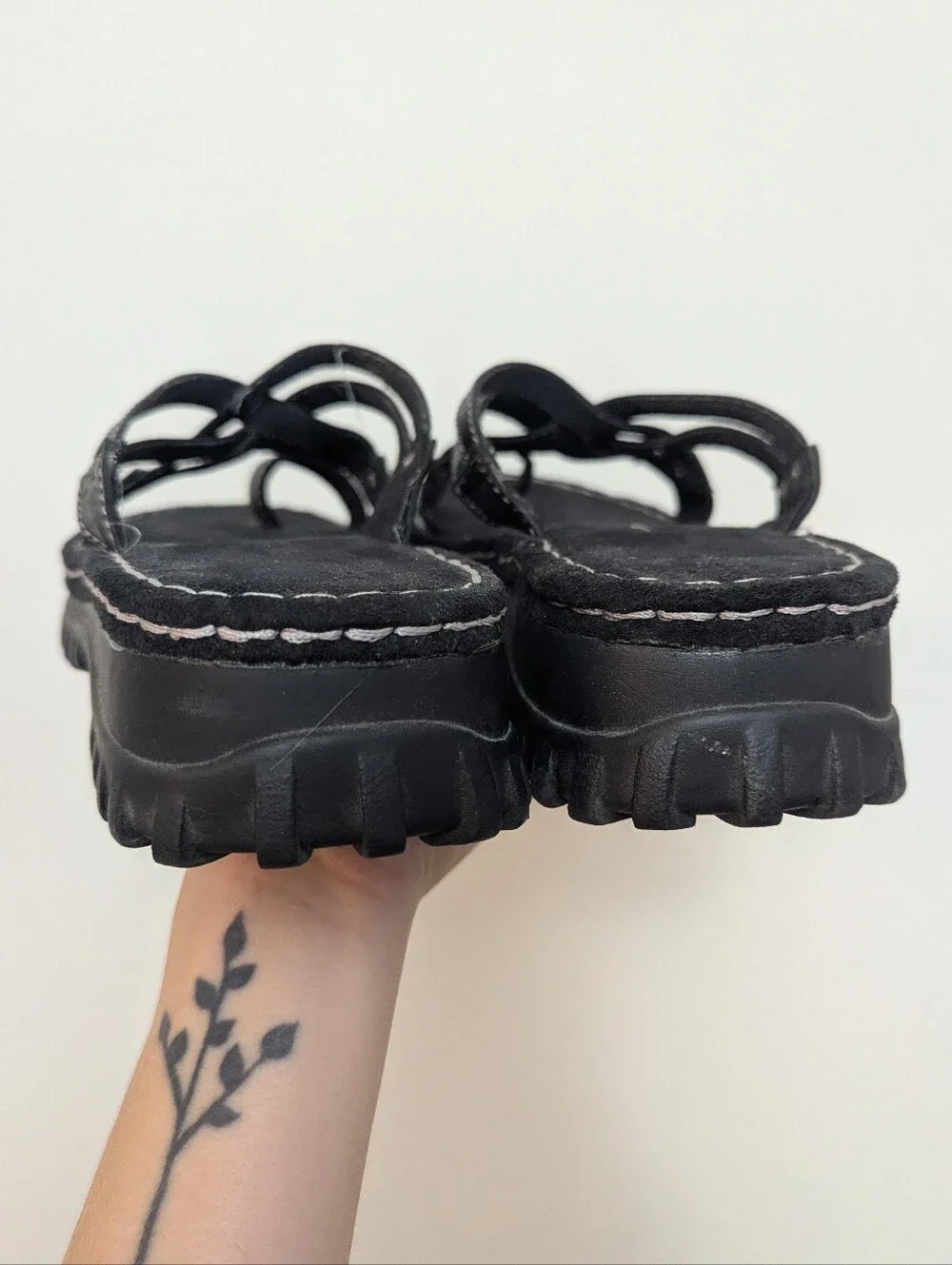 Vintage 90s Lower East Side Chunky Platform Strappy Slide Sandals Black Leather